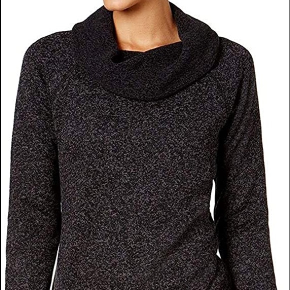 SOLD Ideology Noir Black Womens Fleece Cowl-Neck Long Sleeve Pullover Sweaters